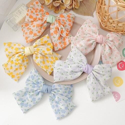 Cute Hair Clips for Girls Summer Floral Barrettes Flower Print Hairgrips Baby Children Big Bows Hair Accessories Photo Props