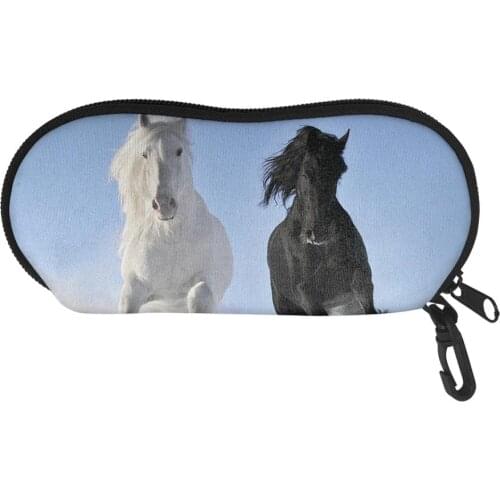 Horse Printed Fashion Unisex Glasses Case with Lanyard Zipper Eyeglasses Cases for Men Women Portable Eyewear Accessories