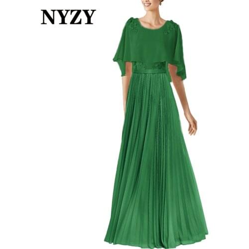 NYZY M353 Elegant Cape Sleeves Rosettes Green Mother of the Bride Dresses 2021 Wedding Guest Dress Party Formal Evening Gown