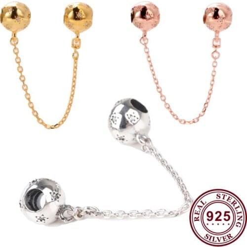 Original 925 Sterling Silver Bright Star Safety Chain Fit Pandora Women Bracelet & Necklace Diy Jewelry