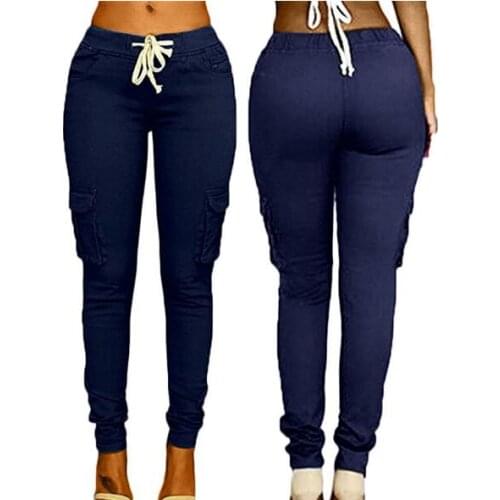 Autumn Women Pencil Pants Cotton Blended Stretch Ladies Multi Bag Casual Pants Multicolor Selection Europe Lady