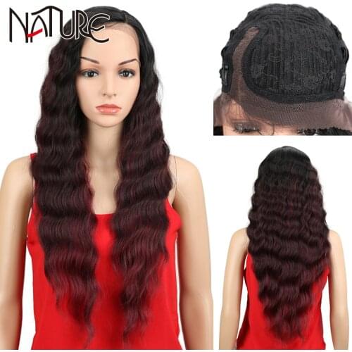 Nature Long Water Wave Womens Wig Natural Part Side Hair Ombre Synthetic Wigs Blonde Heat Resistant Wavy Lace Wigs for Women