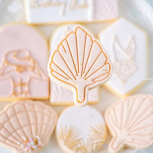 Food Grade Plastic Cookies Cutter Mould Leaves Shell Biscuit Mold Pastry Sugarcraft Embosser Mold Fondant Cake Baking Mould