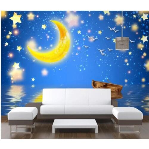 Custom photo wallpaper for walls 3 d Hand-painted starry boat stars moon creative childrens room murals background wall papers