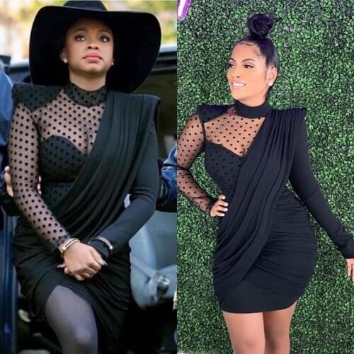 Spring Autumn Sexy Bodycon Dress Women Clothes Mesh Patchwork Long Sleeve Dress Elegant Ruched Party Night Club Short Mini Dress