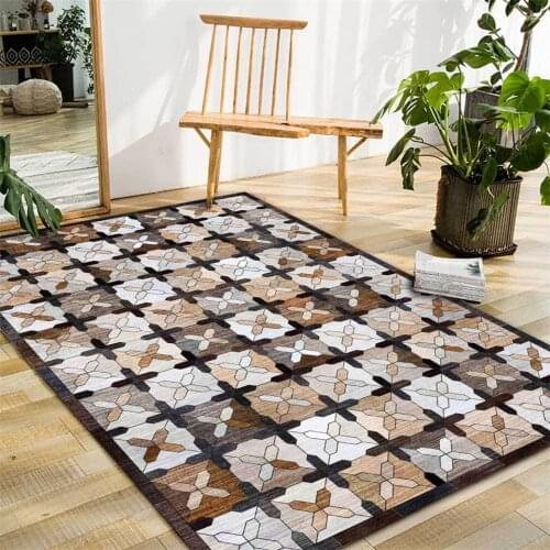 Mediterranean Geometry Flower Brown Carpet Mats For Bedroom Ethnic Style Rug Luxury Living Room Decoration Doormat Kitchen Rug