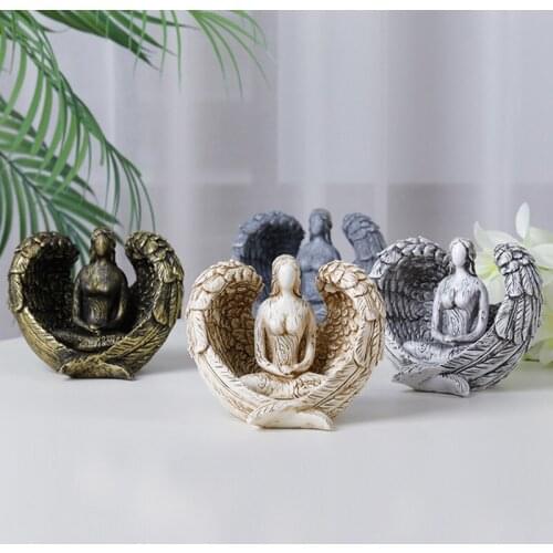 Room Desk Handpaint Ornament Resin Saint Guarding Angel Sculpture Female Statute Retro Antique Design Artwork Figures Home Decor