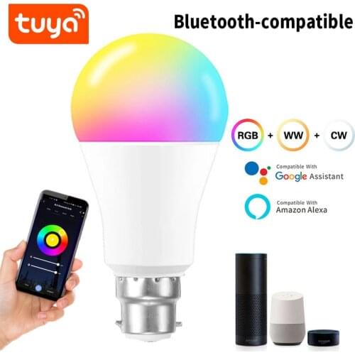 Tuya Bluetooth-compatible Smart Light Bulb B22 E27 LED RGB Lamp Work With Alexa/Google Home Dimmable Timer Function Magic Bulbs