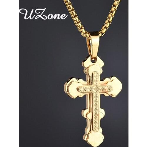 UZone Catholic Matte Cross Necklaces & Pendants For Women Stainless Steel Necklaces Male Christian Amulet Jewelry