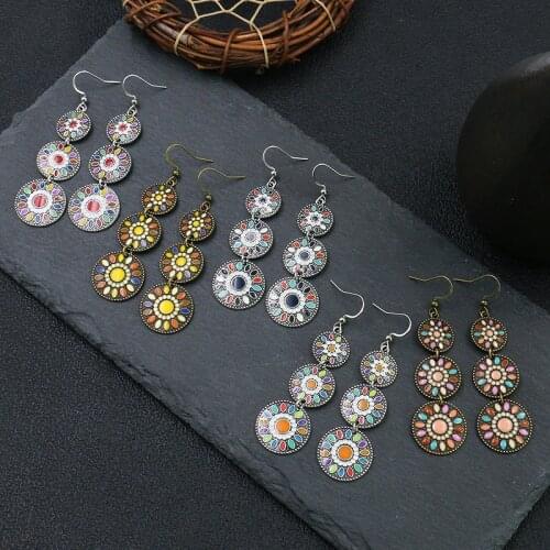Ethnic Round Flower Dangle Earrings Indian Jewelry Summer Vintage Long Tassel Drop Dangling Earrings