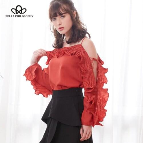 HStar spring women sexy slash neck ruffle blouse blusas fashion ladies full sleeve off shoulder top shirt female