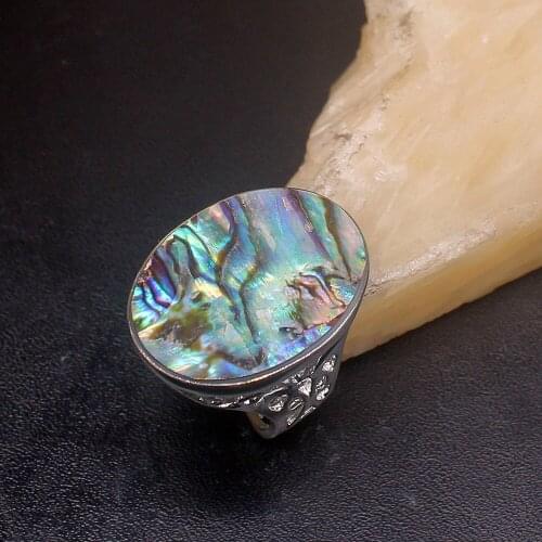 Gemstonefactory Jewelry Big Promotion Single Unique 925 Silver Natural Abalone Shell Charm Women Men Gifts Rings 7# 20213076