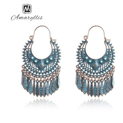 Amaiyllis Vintage Tribal Geometrical Pendant Dangle Earrings For Women Ethnic Patina Multilayer Arrow Tassel Drop Earrings