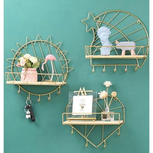 1Pc Nordic Hollow-carved Iron Wall Shelf Living Room Sundries Organizer Storage Rack Home Decor