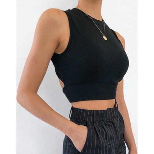 2021 Knitted Tank Top Women Sexy Camisole Tops Streetwear Round Neck Backless Tie Waist Bodycon Exposed Navel Crop Top Tank Tops