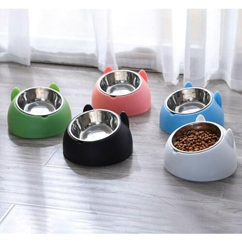 400ml Cat Bowls Tilted Stainless Steel Dod Bowl Non-slip Base Puppy Pet Food Drink Feeder Neck Protection Dish Bowl