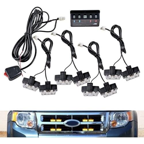 8 Pcs Car Grille Strobe Flash Light Warning Hazard Emergency Beacon Amber 8 pcs 2LED