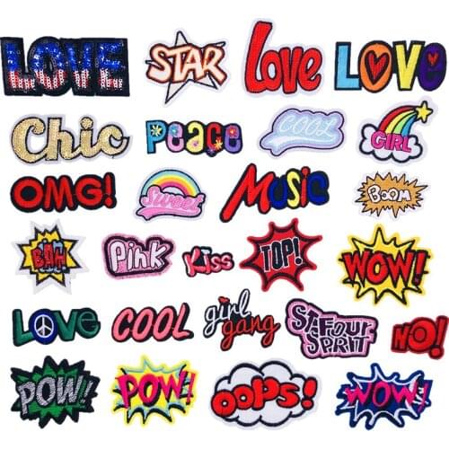 Letters Embroidery Cloth Stickers Cool Words Iron on Patch OMG LOVE Thermo Adhesive Logo Bags Hats Clothes Appliques Decorations