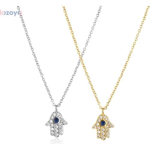 Lozoya 925 Sterling Jewels Luxury ZIrcon Silver Hamsa Hand Pendant Necklace Gold Long Chain Fashion Jewelry Party CZ Wedding
