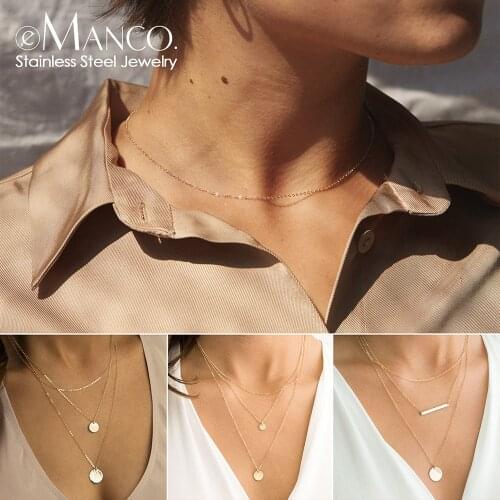 E-Manco long layered pendant necklace stainless steel necklace chocker necklaces for women fashion jewelry