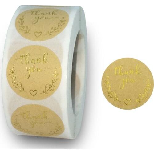 2021 1 inch 500 pieces /roll, thank you kraft paper label with bronzing font, baking gift card, gift packaging sealing sticker