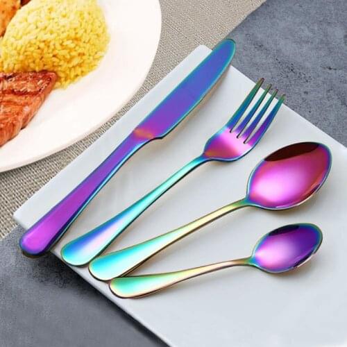 Hot 5pcs/set High Quality Stainless Steel Rainbow Purple Dinnerware Knife Fork Spoon Cutlery Kitchen Food Tableware Flatware Set