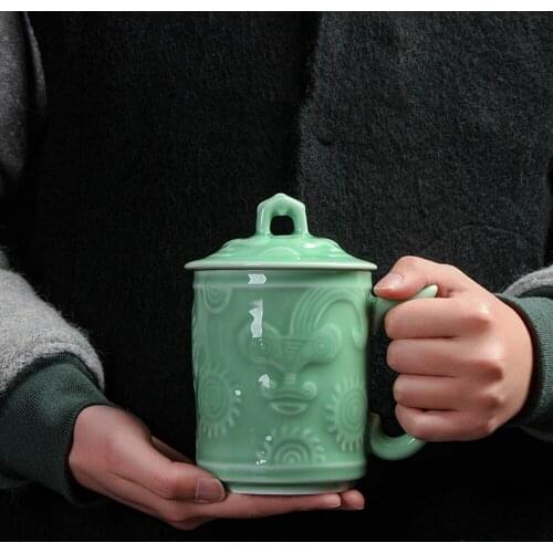 Coffee Mug Teacup with Lid Microwave and Dishwasher Safe Chinese Porcelain Family Set Drinkware Ceramic