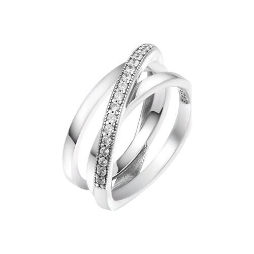 Crossover Pave Triple Band Ring Sterling Silver 925 Jewelry Rings for Mother Wife Grandmother Birthday Gift 2021 July New R264