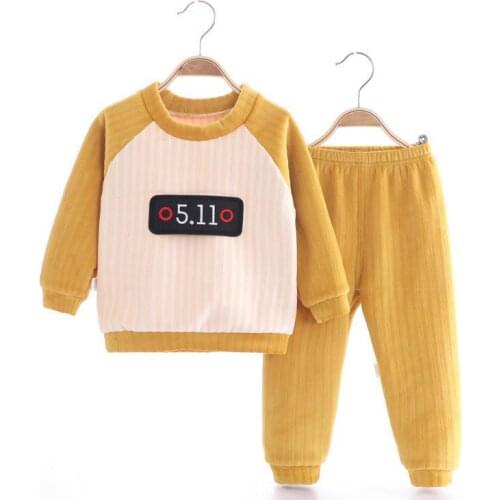 Autumn New Children Clothes Set Long Sleeve Pullover Sweatshirt + Pants 2pcs Thicken O Neck Fleece Warm Boys Girls Outfits