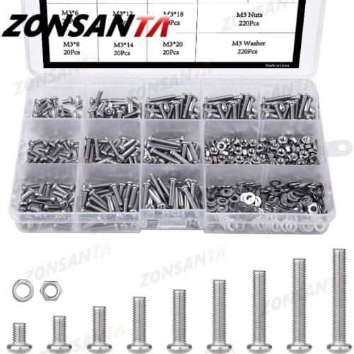 ZONSANTA 480/660pcs Cross Round Head Screw Set M2 M2.5 M3 M4 Nut Washer Stainless Steel Phillips Recessed Pan Head Machine Screw