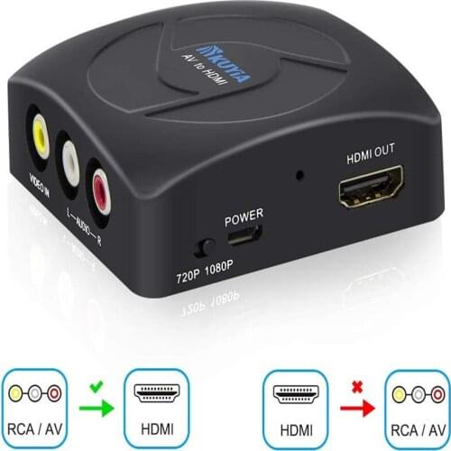 KUYIA RCA Composite CVBS 1080P Mini 3RCA AV to HDMI Converter Support PAL/NTSC for PC TV STB Xbox DVD Camera (Black)