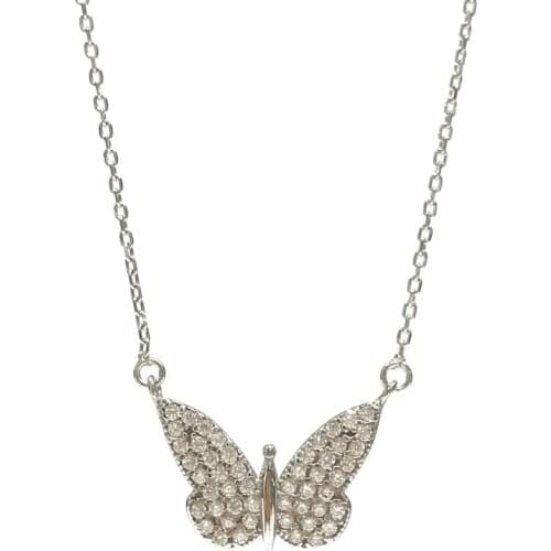 Tiny White Butterfly Silver Necklace