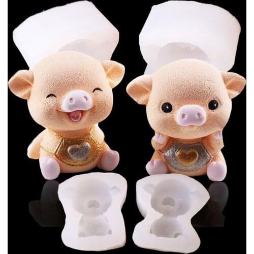 Cute cartoon pig Fondant cake Silicone mousse mold 3D stereo Soft clay modeling tool Handmade plaster ornaments