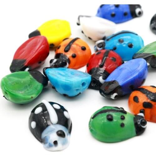 72pcs/lot Mini Insects Glass Beads 20x14mm Multi Colors Cute Ladybug Shape Lampwork Beads Fit Girls Hair Clip DIY Handmade