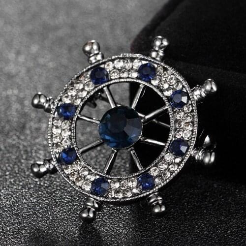 Fashion Mens Brand Anchor Brooch Pins Jewelry Shiny Austrian Crystal Broaches Women Statement Scarf Pins Brohces