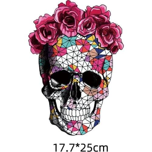 Fashion Flower Cool Tactical Skull Patch for Clothing DIY Iron on Stickers Applique Heat Transfers Bike Custom Patches Stripes