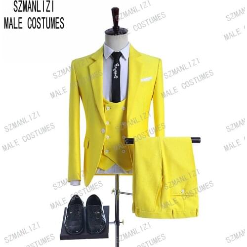 Fashion Design Shiny Yellow Men Suit 2019 Business 3 Pieces Formal Wedding Dress Custom Made Tuxedos Wedding Groom Suits For Men