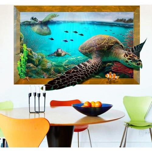 Sea World sea turtle wall sticker PVC Material 3D Art wall poster for Living room bedroom kids room wall decoration stickers