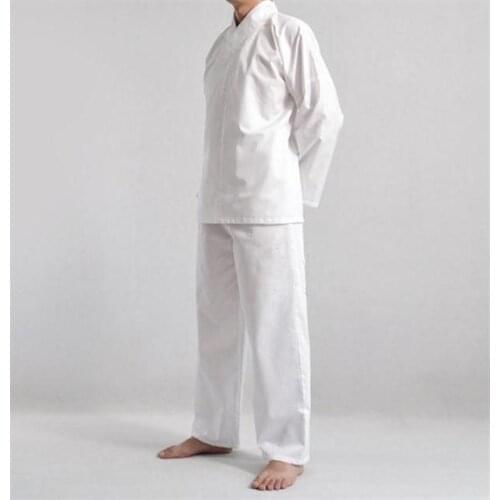 Mens Chinese Kung Fu Hanfu white Long Sleeve Tang suit summer breathable thin style