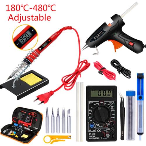 Soldering iron kit adjustable temperature 110V-220V 80W LCD solder welding tools Ceramic heater soldering tips Welding Tool Kits