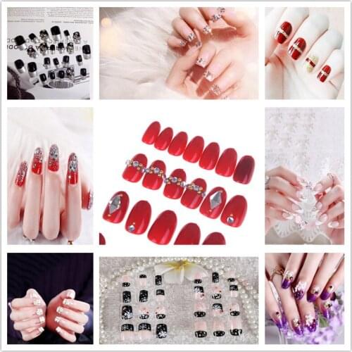 24PCS/set Red False Nails 3D Snowflake Acrylic Fake Nails Tips Glitter Gold Line Nail Art Tips Christmas Must 19Styles