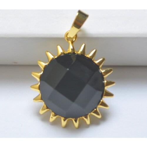 Natural Black Carnelian Stone Faceted Bead GEM Pendant Sunlight Jewelry For Gift Fashion S3097