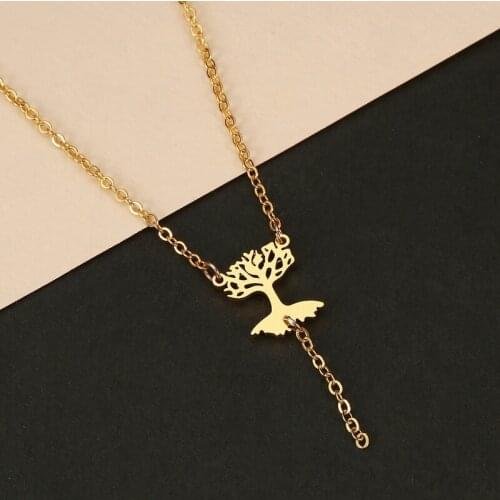 Stainless Steel Life Tree Chain Necklace Personality Pendant Necklace For Women Necklace Men Fashion Girl Jewelry Party Gift