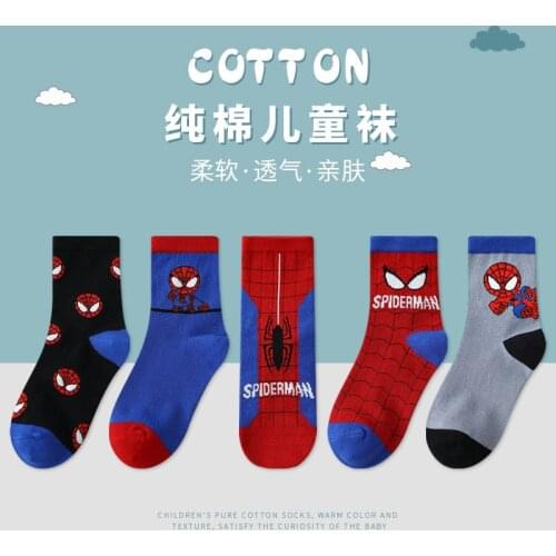 5 pairs Disney Marvel Avengers Anime socks Hero Spiderman 1-12 years old Children socks casual xxx boys and girls socks