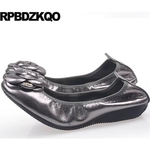Shoes Silver Foldable Ballet Flats Slip On Floral Pink Flower Large Size Comfortable 11 2021 Shallow Women Ballerina Chinese 10