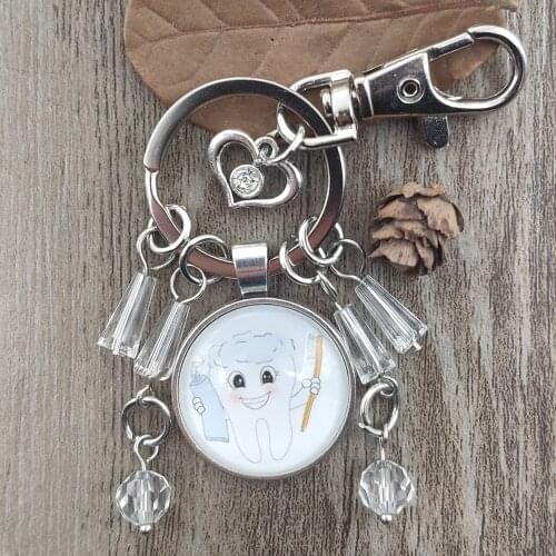 Original Cute New Fashion Keychain Dentist Protect Teeth Strong Time Gem Key Ring Women Men Student Birthday Jewelry Gift