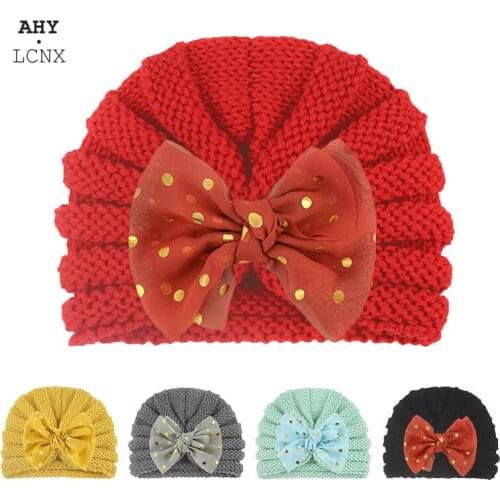 Autumn Winter New Bow Knitted Infant Hat Lovely All For Baby Girl Birth Beanie Hats Kids Hats Children Accessories For 2-4y