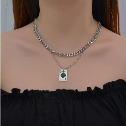 316L Stainless Steel New Fashion Upscale Jewelry 2 Layer Ace of Spades Charms Thick Chain Choker Necklaces Pendants For Women