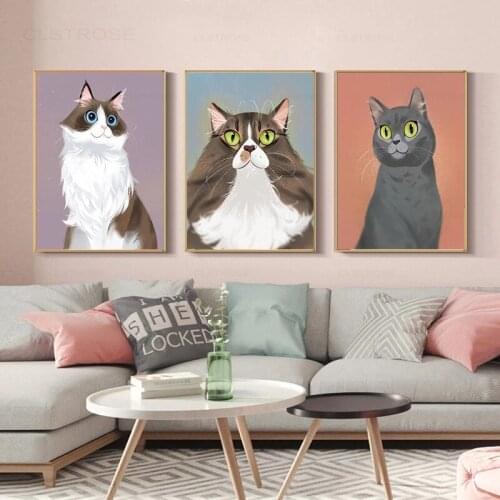 Cartoon Pet Dog Cat Poster Animals Posters Canvas Painting Wall Art Pictures for Living Room Nordic Girl Boy Kids Room Decor