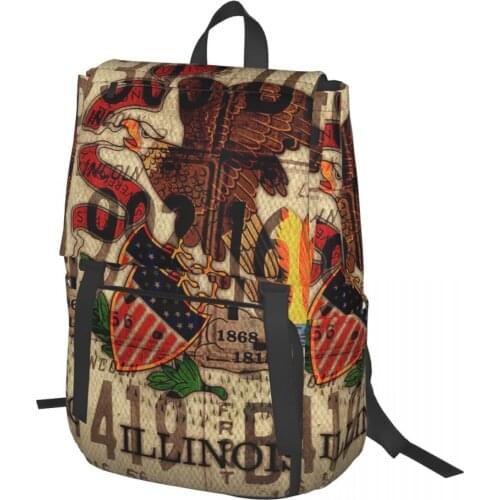 Illinois State Flag License Plate Art Backpack for Girls Boys Travel RucksackBackpacks for Teenage school bag